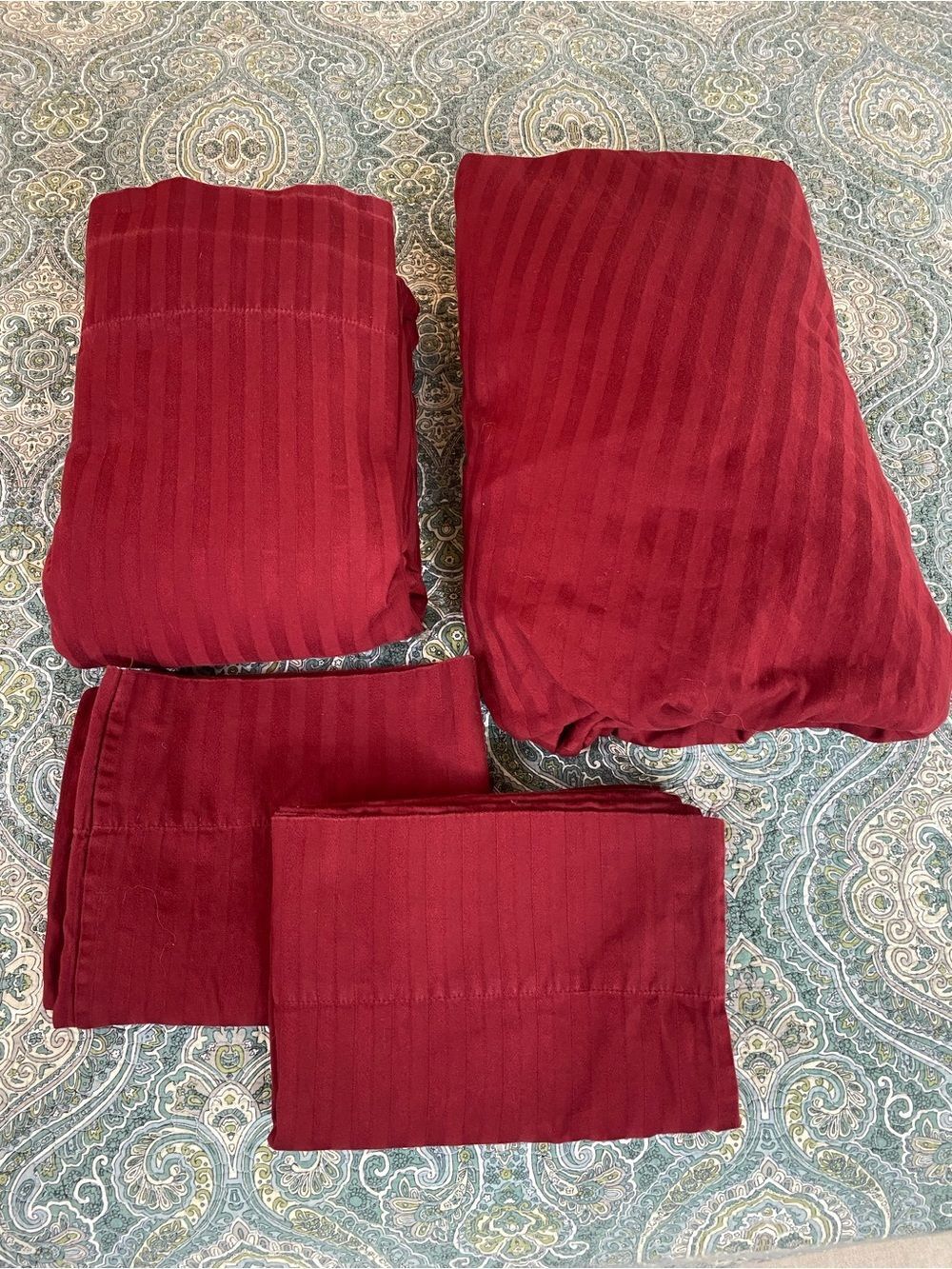 Luxurious Red Stripe Home Bedding Sheet Set by Royal Velvet